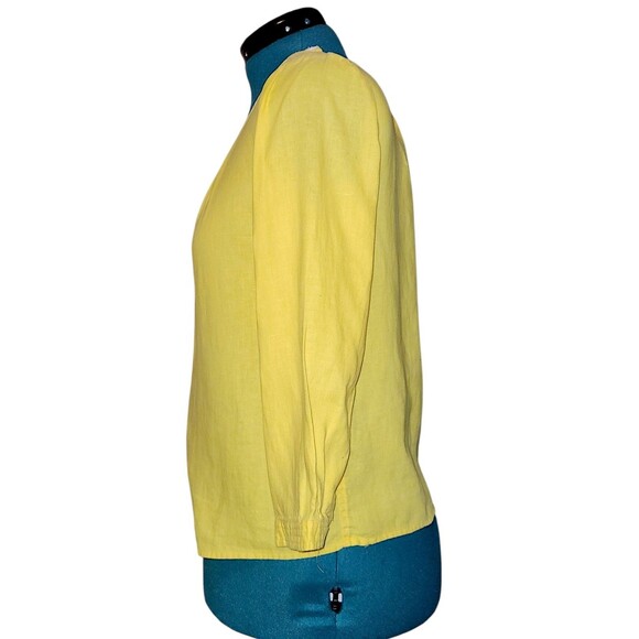 J.Crew Factory Yellow Linen Pleated Neckline Button Detail Shirt, Size Small - Picture 3 of 6